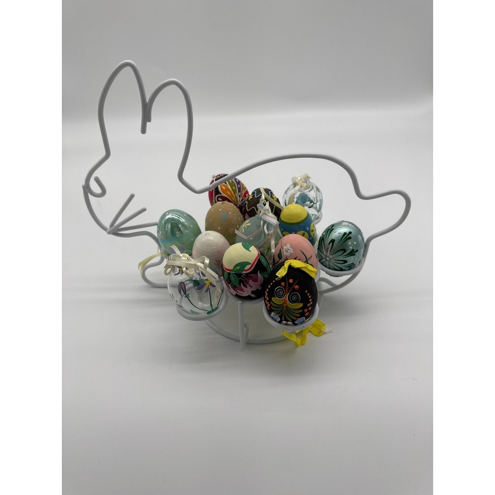Easter‎ Bunny Egg Holder with Variety of 13 Eggs. Plastic, Wood